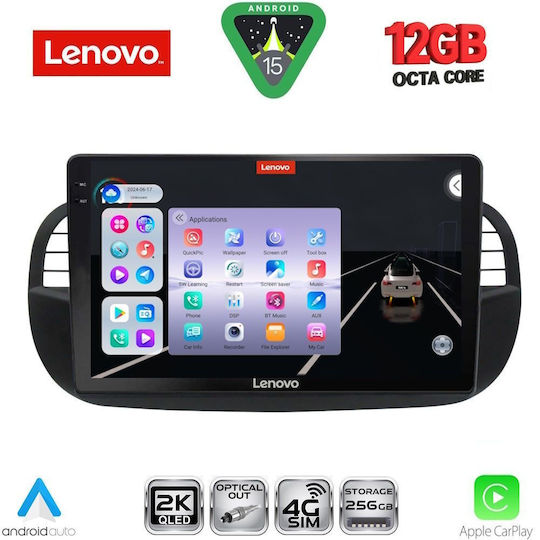 Lenovo Ηχοσύστημα Αυτοκινήτου για Fiat 500 2007-2015 (Bluetooth/USB/WiFi/GPS/Apple-Carplay/Android-Auto) με Οθόνη Αφής 9"