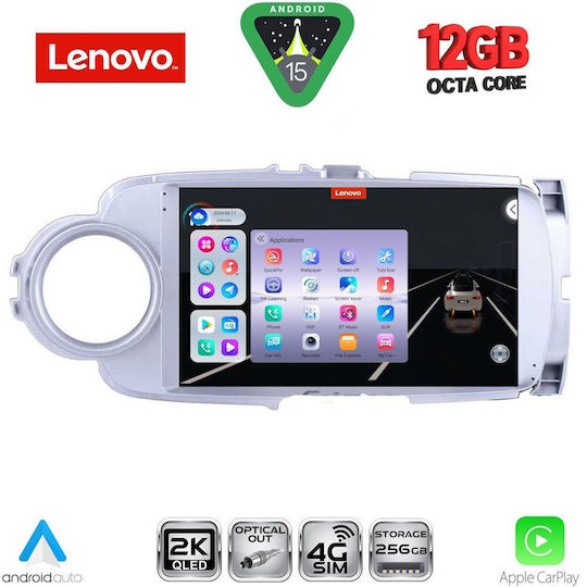 Lenovo Ηχοσύστημα Αυτοκινήτου για Toyota Yaris 2011-2015 (Bluetooth/USB/WiFi/GPS/Apple-Carplay/Android-Auto) με Οθόνη Αφής 9"