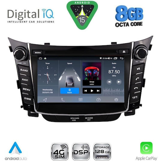 Digital IQ Car Audio System for Hyundai i30 2012-2017 (Bluetooth/USB/WiFi/GPS/Apple CarPlay/Android Auto) with 7" Touch Screen
