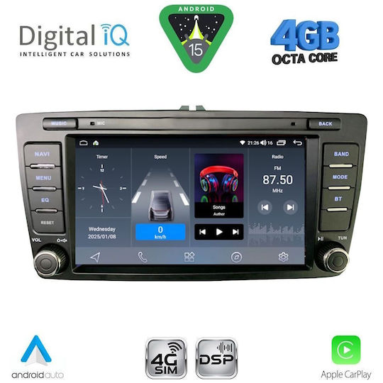 Digital IQ Ηχοσύστημα Αυτοκινήτου για Peugeot 207 Skoda Octavia 2005-2012 με Clima (Bluetooth/USB/WiFi/GPS/Apple-Carplay/Android-Auto)