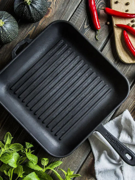 Maysternya Cast Iron Grill Pan with Lid with Non-Stick Coating 28cm