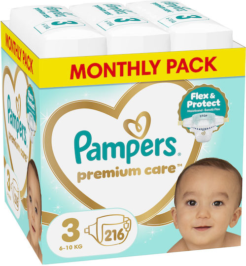 Pampers Памперси с Лента Premium Care Monthly Pack No. 3 за 6-10kg 216бр