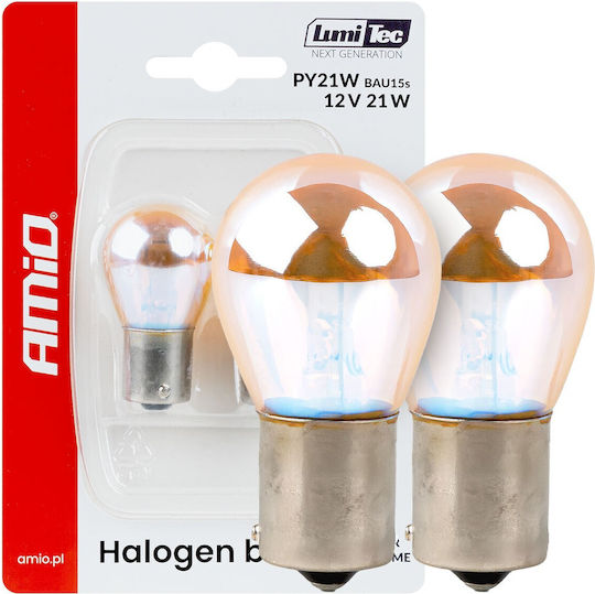 AMiO Car Lamps PY21W-BAU15s Halogen Orange 12V 21W 2pcs