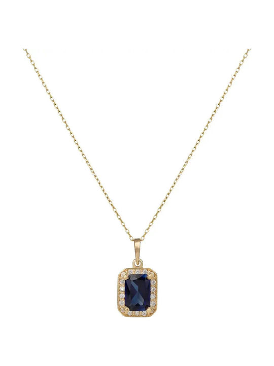 Rosette Necklace Made of 14K Gold with Blue Zircon
