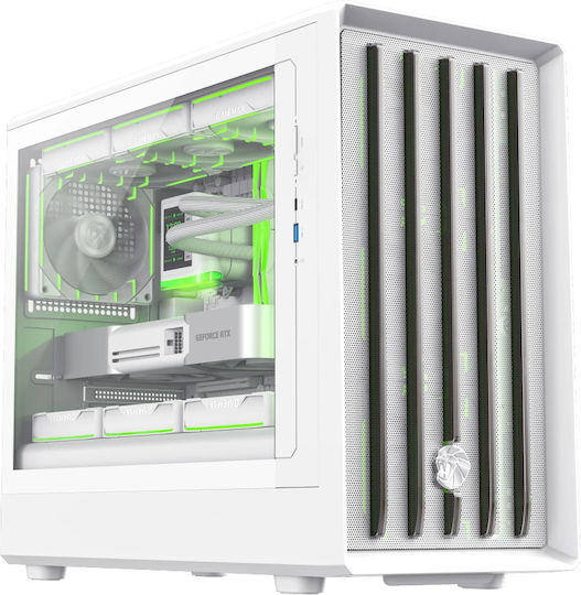 GameMax CLAW 360 Gaming Mini Tower Κουτί Υπολογιστή με Πλαϊνό Παράθυρο και ARGB Φωτισμό Λευκό