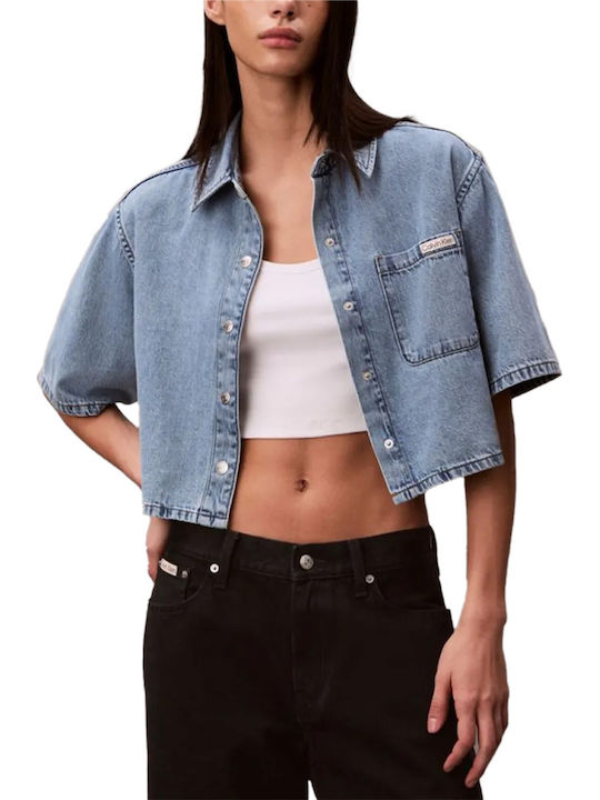 Calvin Klein Short Sleeve Women's Denim Shirt Vintage Moss