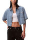 Short Sleeve Women's Denim Shirt Vintage Moss