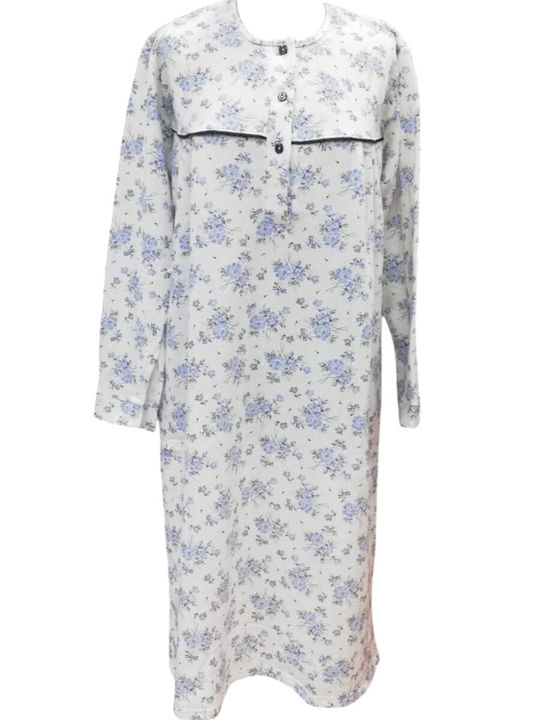 Nina Club Winter Cotton Women's Nightgown Ecru-Raf
