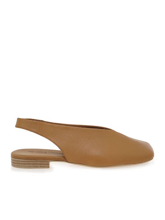 Leather Women's Ballerina Shoes Slingback In Tabac Brown Colour