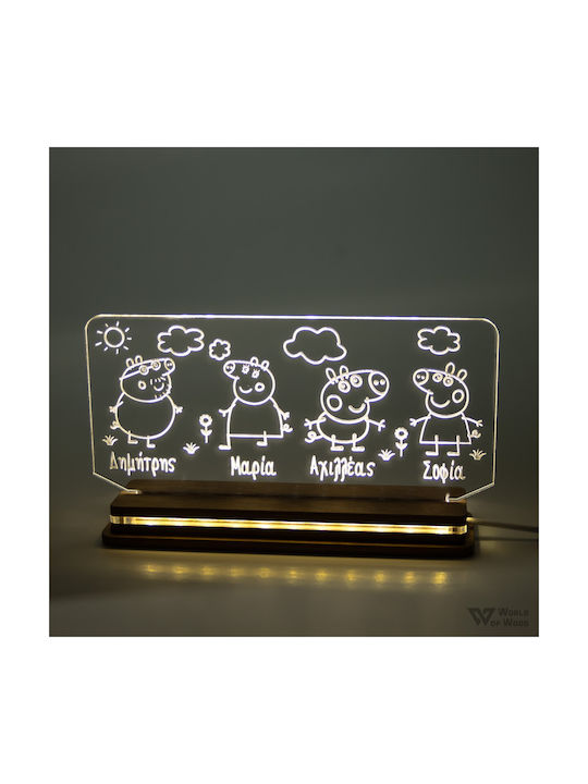 World of Wood Led Kids Decorative Lamp Peppa Family White 23x13cm