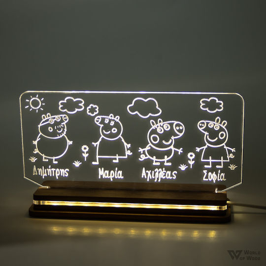 World of Wood Led Kids Decorative Lamp Peppa Family Multicolor 23x13cm