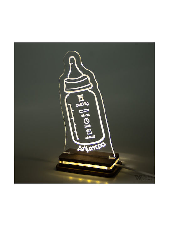 World of Wood Led Kids Decorative Lamp Bottle White 20x11cm