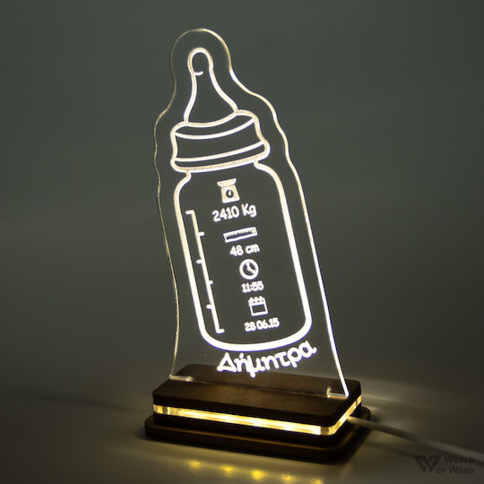 World of Wood LED Детска Декоративна Лампа Биберон Бяла 20x11cm