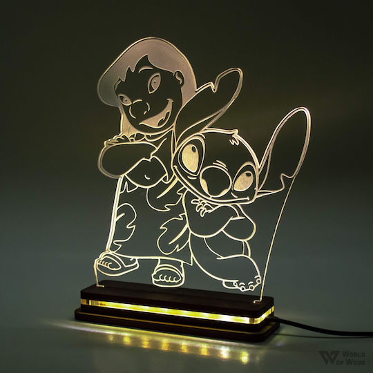 World of Wood Led Παιδικό Διακοσμητικό Φωτιστικό Lilo & Stitch Λευκό 21x18cm