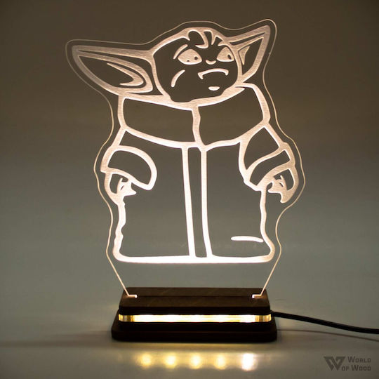 World of Wood LED Детска Декоративна Лампа Star Wars - Baby Yoda Бяла 20x16cm
