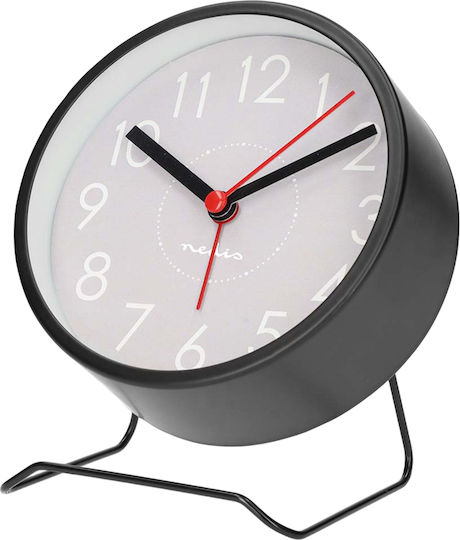 Nedis Runde Designer Analog Wecker Metallständer Schlummerfunktion Schwarz