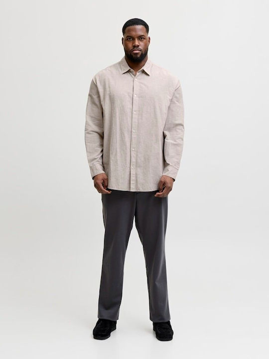 Jack & Jones Μακρυμάνικo Λινό Πουκάμισο Μπεζ