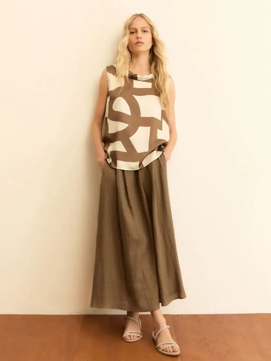 Marella Γυναικεία Μπλούζα Σατέν Αμάνικη Beige-l...