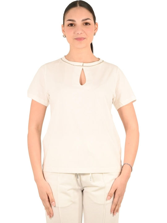 Damen Bluse Kurzärmelig Off-White