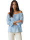 Γυναικεία Μπλούζα Off-Shoulder Μακρυμάνικη Σιέλ