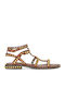 Precious03 Leather Women's Flat Sandals Gladiator Brown