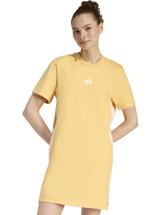 Essentials 3-stripes Καλοκαιρινό Mini Αθλητικό Φόρεμα T-shirt Κοντομάνικο Κίτρινο