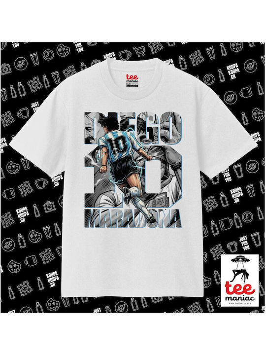 Diego Maradona Classic Double Stitch T-shirt Without Side Seams White 100% Cotton Vegan & Oeko-tex Certified