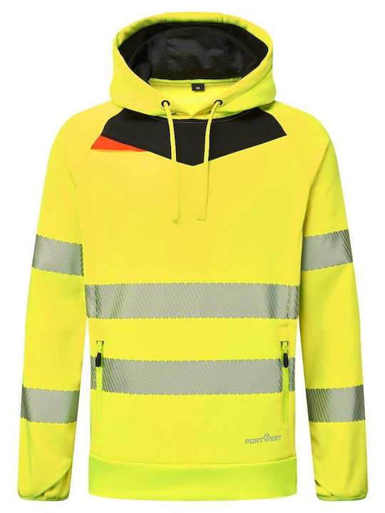 Portwest Männer Arbeitshemden und T-Shirts Gelbe Fleece mit reflektierenden Bändern und Kapuze