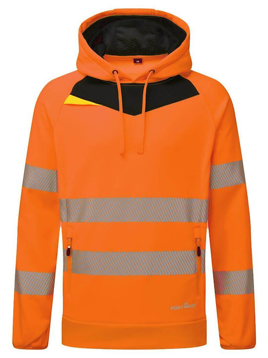 Portwest Männer Arbeitshemden und T-Shirts Orange Fleece mit reflektierenden Bändern und Kapuze