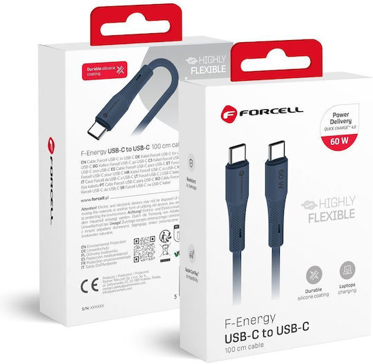 Forcell F-energy USB 2.0 Кабел USB-C Мъжки - USB-C 60W Син 1m