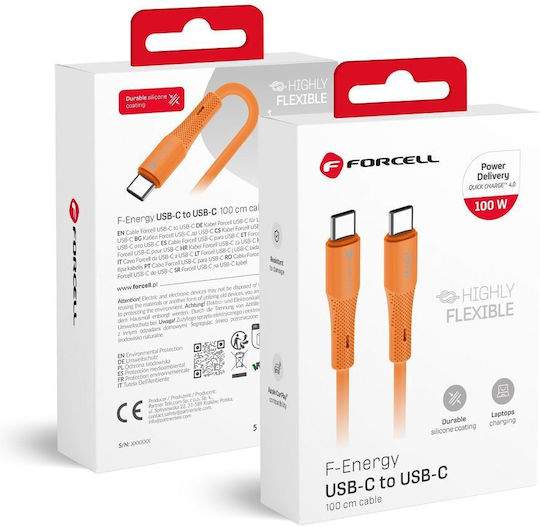 Forcell F-energy USB 2.0 Cable USB-C Male - USB-C 100W Orange 1m