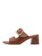 Leather Mules with Chunky Low Heel in Brown Colour
