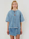 Long Sleeve Women's Denim Shirt Blue 4765540003-Blue
