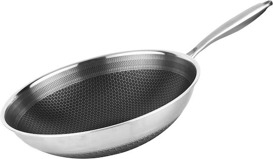 Cheffinger Wok 28 Cm Stainless Steel Induction Compatible 3d Honeycomb Anti-scratch Coating Black Silver