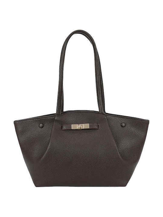 Gallantry Grained Tote Bag Women Turn Lock Long Handles Brown
