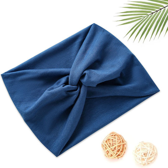 Crossed Headband Hair In Soft Plain Refined Denim Cotton