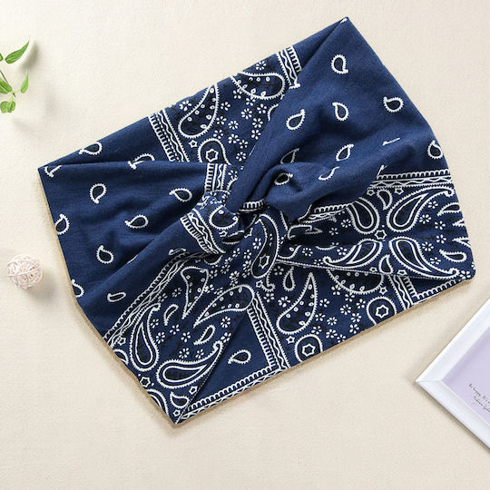 Cross Hair Banner In Soft Cotton Printed Paisley Vintage Blau