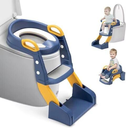 Little Mom Scaun de Toaletă Pentru Copii BH-BC-301 Albastru Cu Treaptă, Mânere & Pernuță