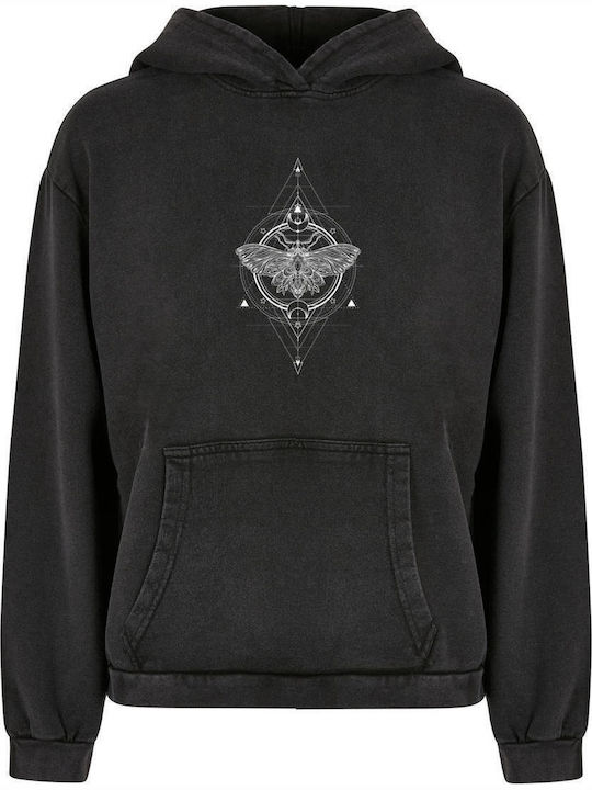 Ladies Moth Long Women's Sweatshirt Hooded Black