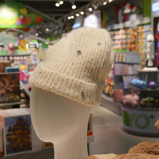 Beanie Unisex Σκούφος Πλεκτός σε Μπεζ χρώμα