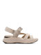 Leder Damen Flache Sandalen Beige