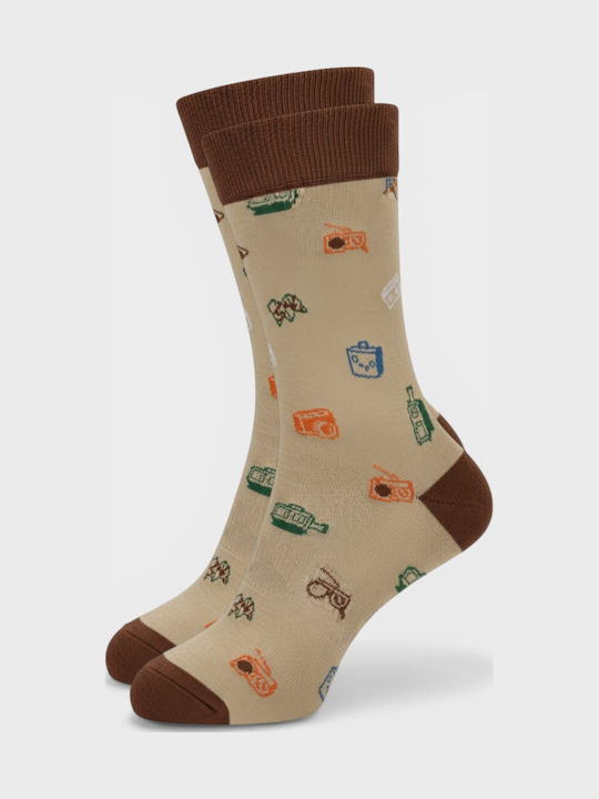 Pournara Herren Socken Mit Mustern Beigen