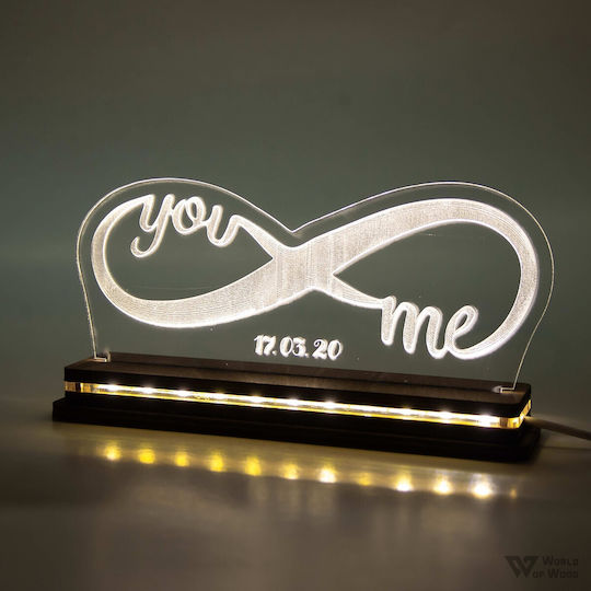 World of Wood Decorative Table Lamp Infinity You & Me LED Warm White Love 10x22cm