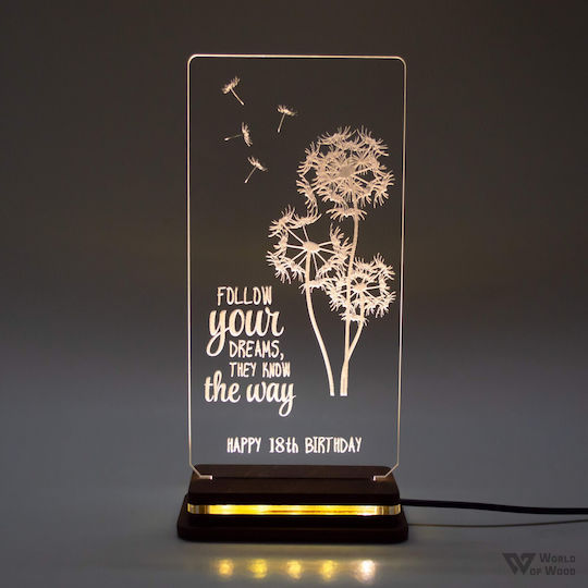 World of Wood Διακοσμητικό Φωτιστικό Dragonfly - Follow Your Dreams LED Θερμό Λευκό Love 22x10εκ.