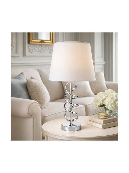 Karvounis Metallisches Tischlampe mit Beige Hut und Silberner Basis