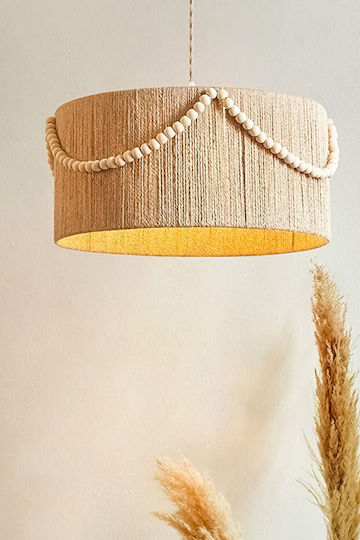 Rustikale Boho Deckenleuchte Mit Perlen Korb Beige 35x60cm