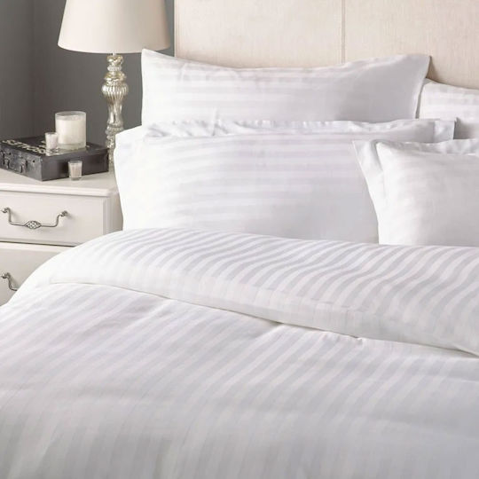 Hotel Sheet 300 Thread Count Satin Stripe 2cm 100% Cotton Pima White Single 165x280cm 100% Cotton Satin