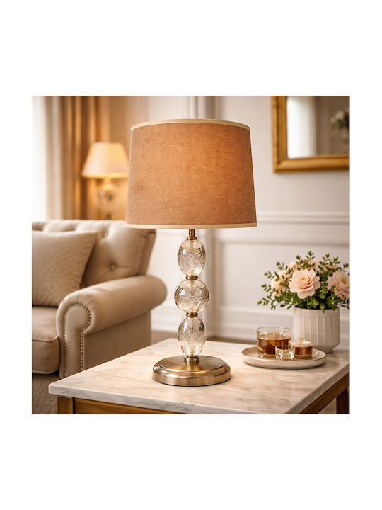 ForHome Metal Table Lamp for E27 Socket with Brown Shade and Transparent Base