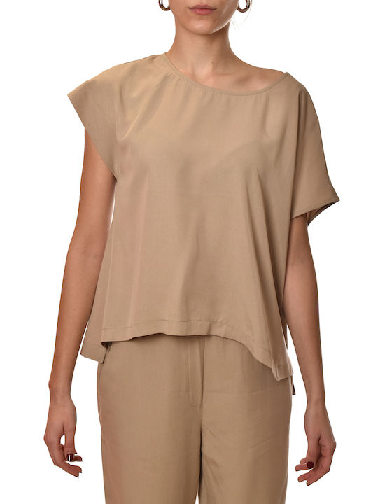 Blouse Women's Short Sleeve Beige