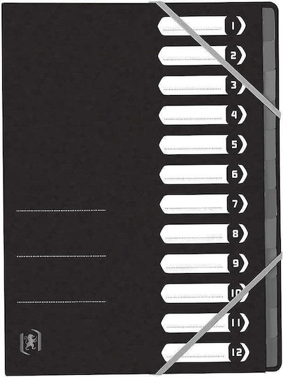 Oxford Cardboard Folder Sorting 12 Dividers Index Elastic On Corners Oxford Top File Black